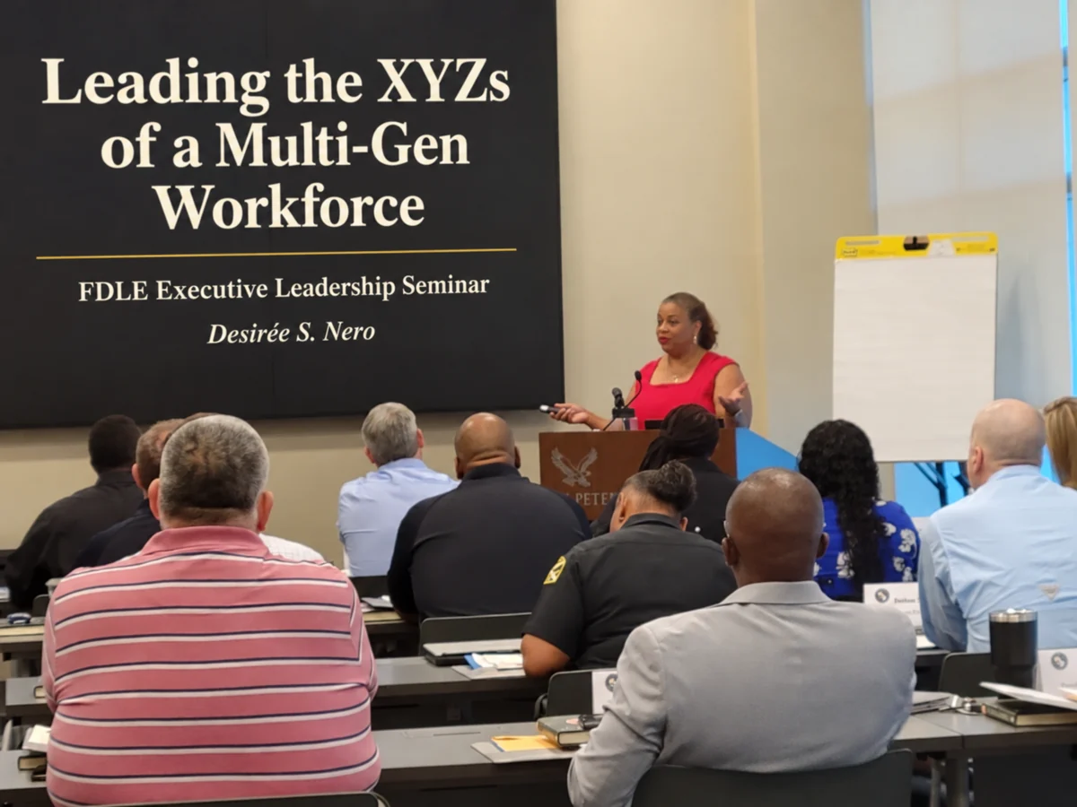 Desirée Nero teaching Leading the XYZs of a Multi-Gen Workforce at the FDLE Executive Leadership Seminar