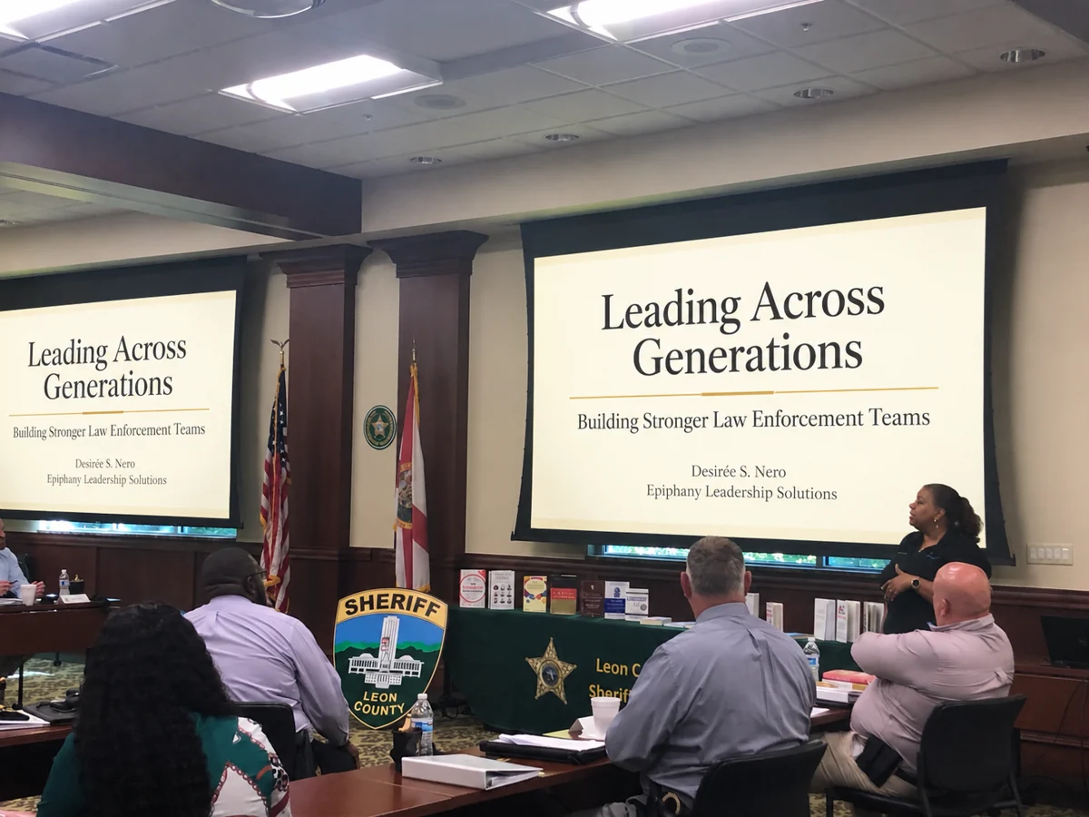 Desirée Nero facilitating leadership training at the Leon County Sheriff’s Office All-In Leadership Academy
